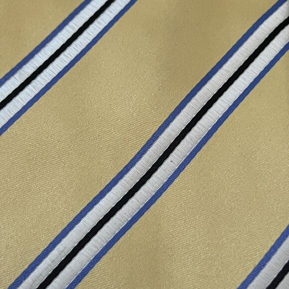 Gold Blue Hand Made 100% Polyester Striped Men’s Neck Tie Made In China - Picture 9 of 9